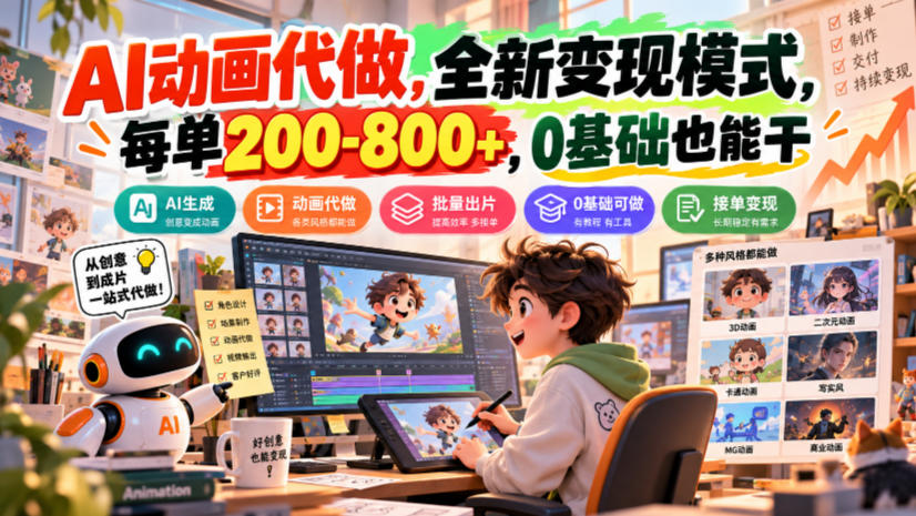 AI动画代做，全新变现模式，每单200-800+，0基础也能干【揭秘】-优优云网创