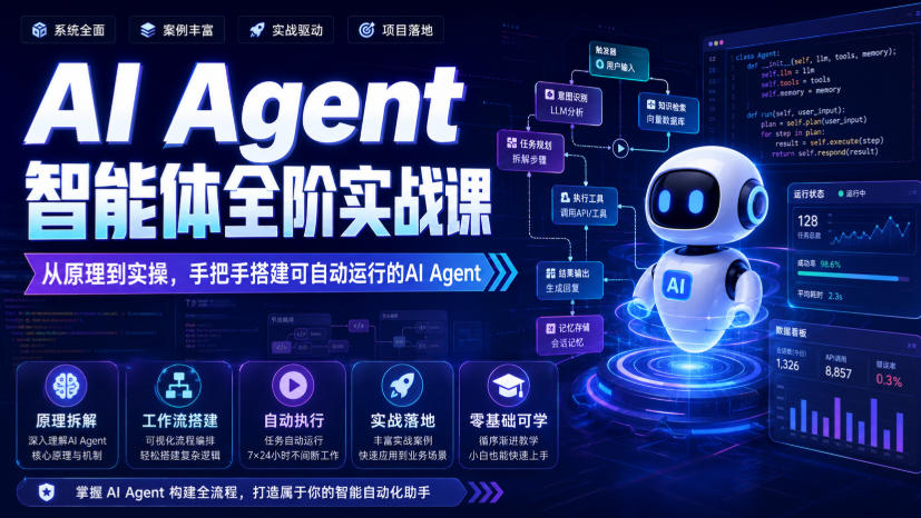 AI Agent智能体全阶实战课，从原理到实操，手把手搭建可自动运行的AI Agent-优优云网创