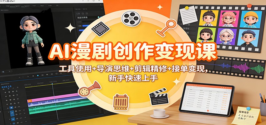 AI漫剧创作变现课：工具使用+导演思维+剪辑精修+接单变现，新手快速上手-优优云网创