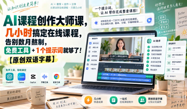 AI课程创作大师课，几小时搞定在线课程，告别数月熬制，免费工具+1个提示词就够了！【原创双语字幕】-优优云网创