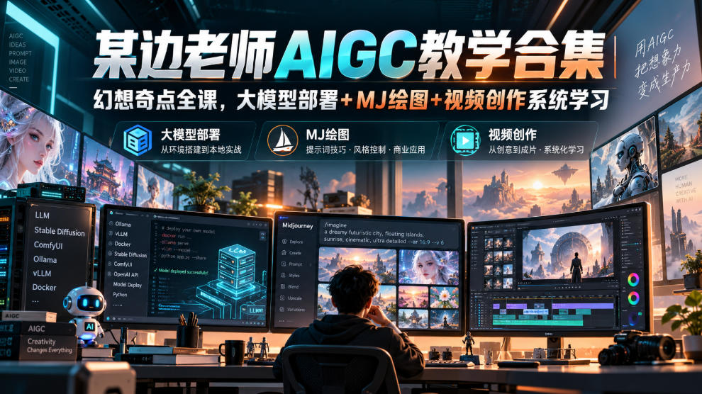 某边老师AIGC教学合集｜幻想奇点全课，大模型部署+MJ绘图+视频创作系统学习-优优云网创