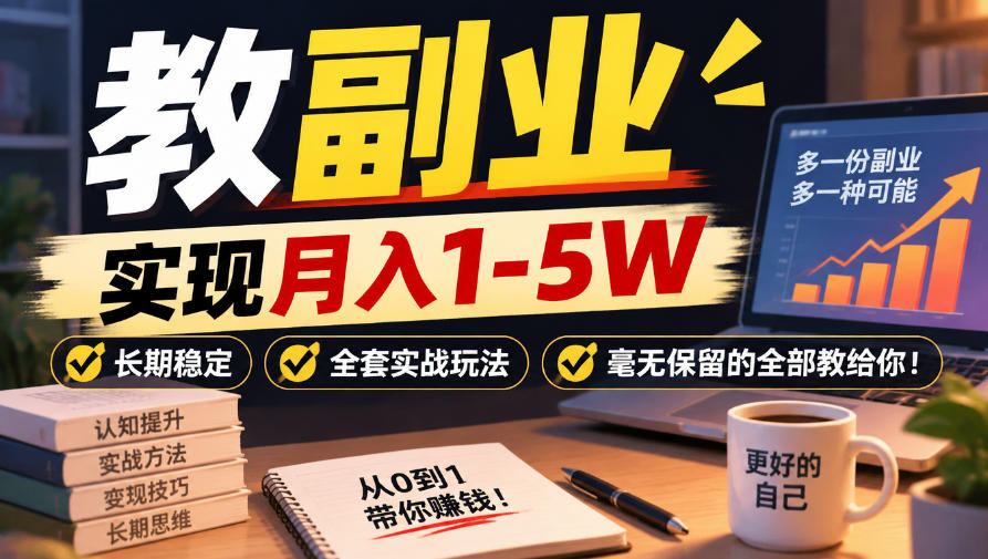 “教副业”实现月入1-5W，长期稳定，全套实战玩法毫无保留的全部教给你！【揭秘】-优优云网创