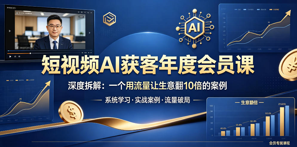 短视频AI获客年度会员课，深度拆解，一个用流量让生意翻10倍的案例-优优云网创