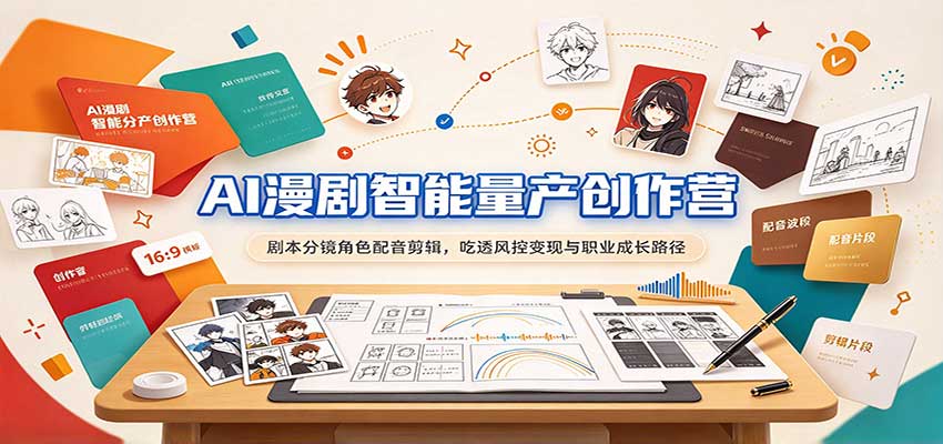 AI漫剧智能量产创作营：剧本分镜角色配音剪辑，吃透风控变现与职业成长路径-优优云网创