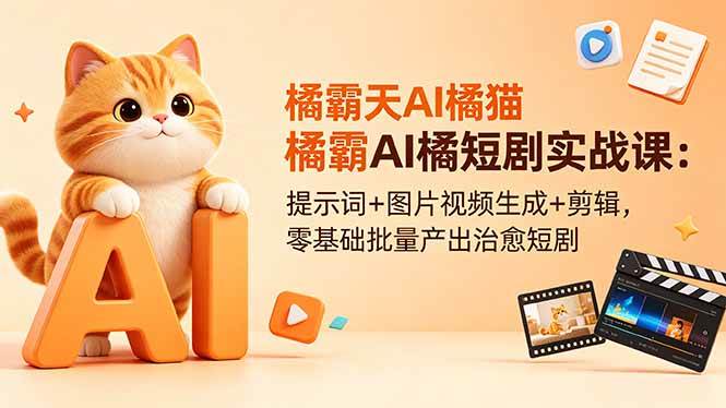 （18542期）橘霸天AI橘猫短剧实战课：提示词+图片视频生成+剪辑，零基础批量产出治愈短剧-优优云网创