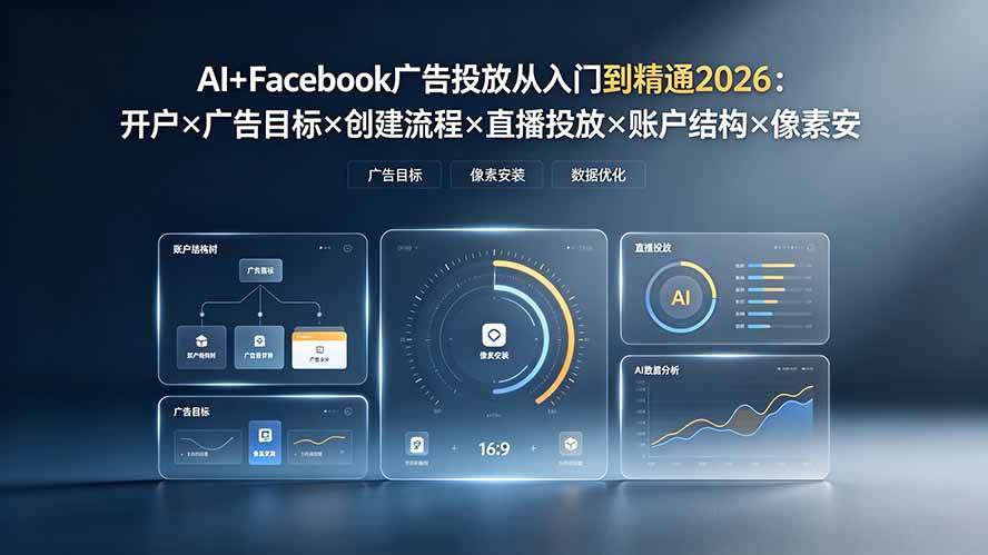 (19465期)AI+Facebook广告投放从入门到精通2026:开户×广告目标×创建流程×直播投放×账户结构×像素安装×AI赋能-优优云网创