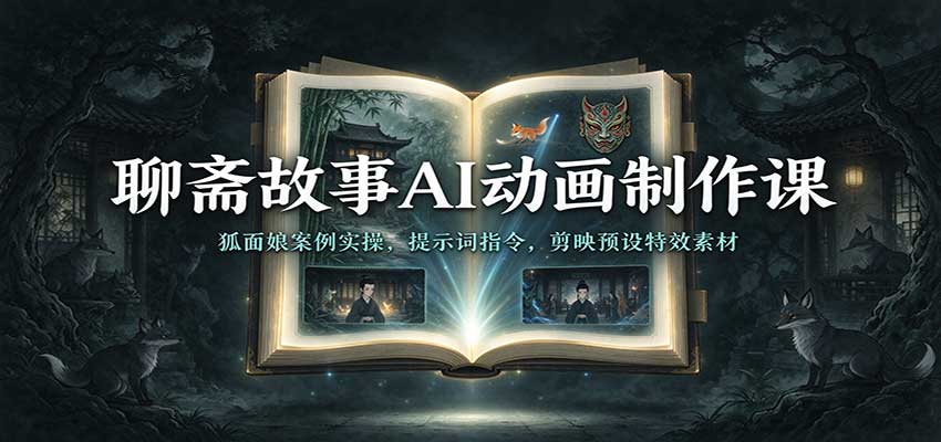 聊斋故事AI动画制作课：狐面娘案例实操，提示词指令，剪映预设特效素材-优优云网创