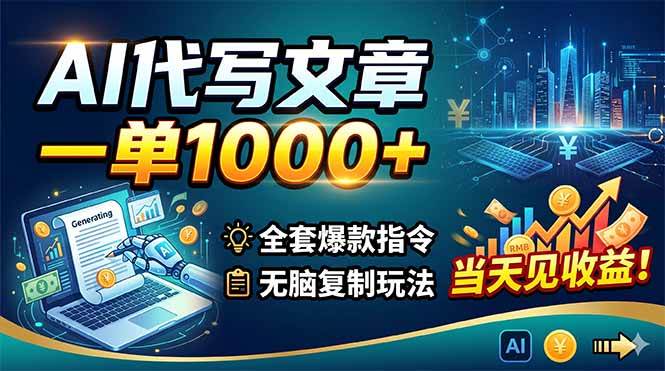 (18575期)AI代写文章,一单1000+,全套爆款指令+无脑复制玩法,当天见收益!-优优云网创