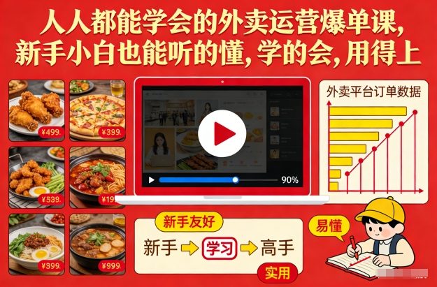 人人都能学会的外卖运营爆单课，新手小白也能听的懂，学的会，用得上-优优云网创