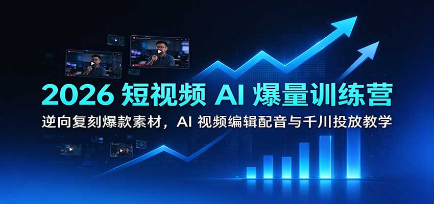 2026短视频AI爆量训练营：逆向复刻爆款素材，AI视频编辑配音与千川投放教学-优优云网创