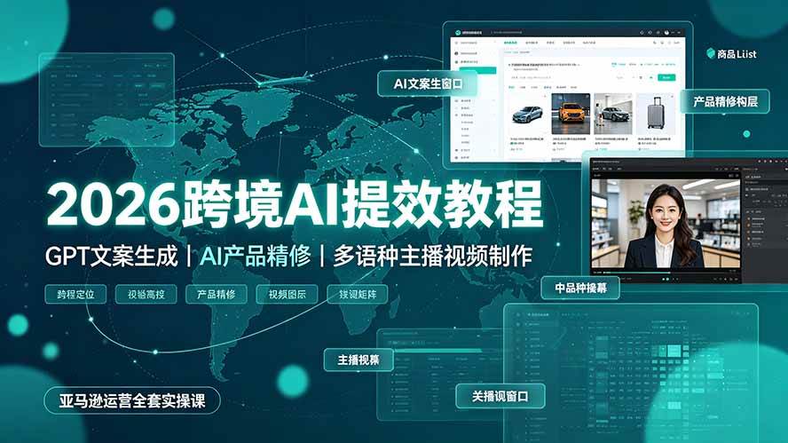(19286期)2026跨境AI提效教程·GPT文案生成|AI产品精修|多语种主播视频制作,亚马逊运营全套实操课-优优云网创