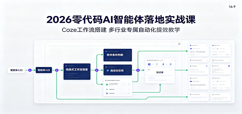 2026零代码AI智能体落地实战课:Coze工作流搭建,多行业专属自动化提效教学-优优云网创