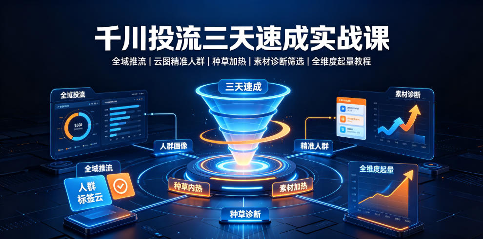 千川投流三天速成实战课|全域推流、云图精准人群、种草加热、素材诊断筛选全维度起量教程-优优云网创