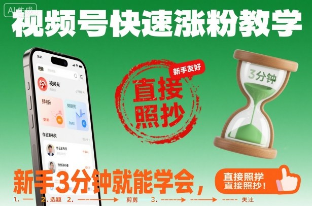 视频号快速涨粉教学,新手3分钟就能学会,直接照抄!-优优云网创