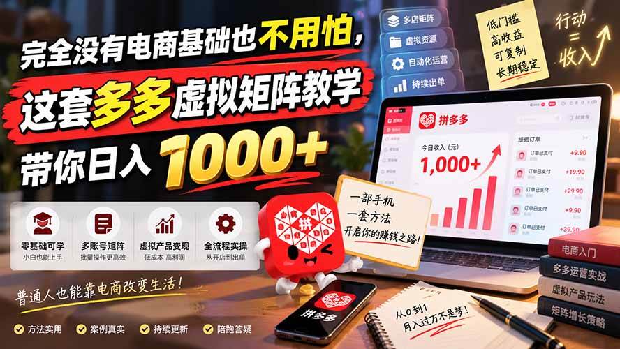 (20454期)完全没有电商基础也不用怕,这套多多虚拟矩阵教学带你日入 1000+-优优云网创