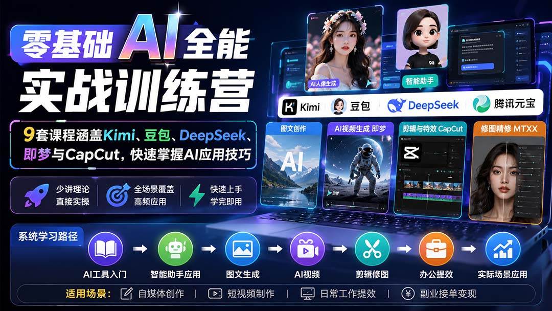 （20134期）零基础AI全能实战训练营：9套课程涵盖Kimi、豆包、DeepSeek、即梦与CapCut，快速掌握AI应用技巧-优优云网创