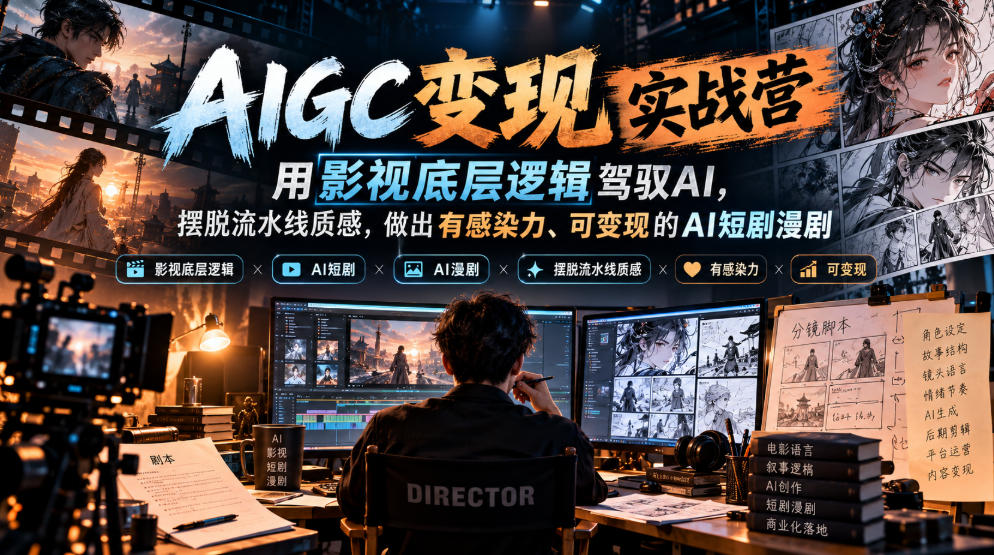 AIGC变现实战营，用影视底层逻辑驾驭AI，摆脱流水线质感，做出有感染力、可变现的AI短剧漫剧-优优云网创