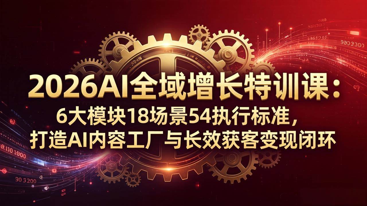 （18103期）2026AI全域增长特训课：6大模块18场景54执行标准，打造AI内容工厂与长效获客变现闭环-优优云网创