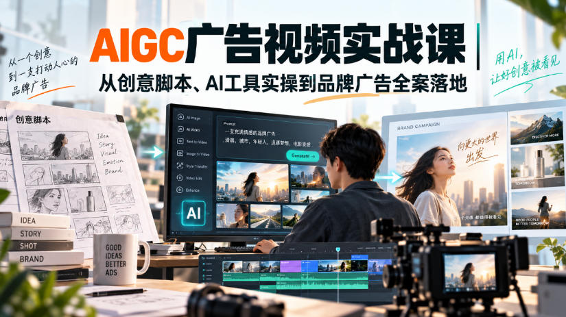 AIGC广告视频实战课｜从创意脚本、AI工具实操到品牌广告全案落地-优优云网创