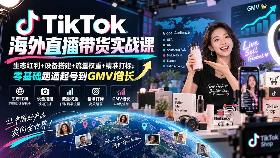 (20465期)TikTok海外直播带货实战课|生态红利+设备搭建+流量权重+精准打标,零基础跑通起号到GMV增长-优优云网创
