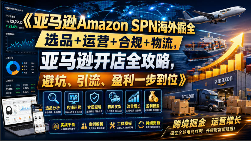亚马逊Amazon SPN海外掘全，选品+运营+合规+物流，亚马逊开店全攻略，避坑、引流、盈利一步到位-优优云网创