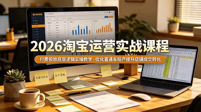 (19075期)2026 淘宝运营实战课程,付费投放底层逻辑实操教学,优化直通车投产提升店铺成交转化-优优云网创