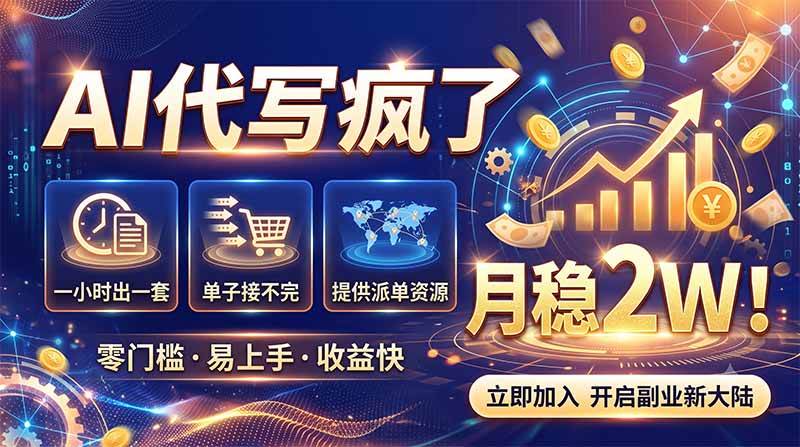 （19788期）2026捡钱副业：AI写稿一单5张，免费派单群，0门槛直接干-优优云网创