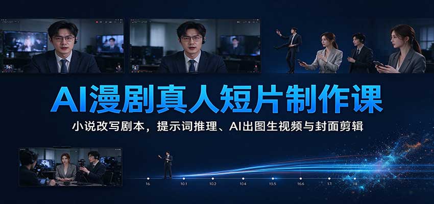 AI漫剧真人短片制作课：小说改写剧本，提示词推理、AI出图生视频与封面剪辑-优优云网创