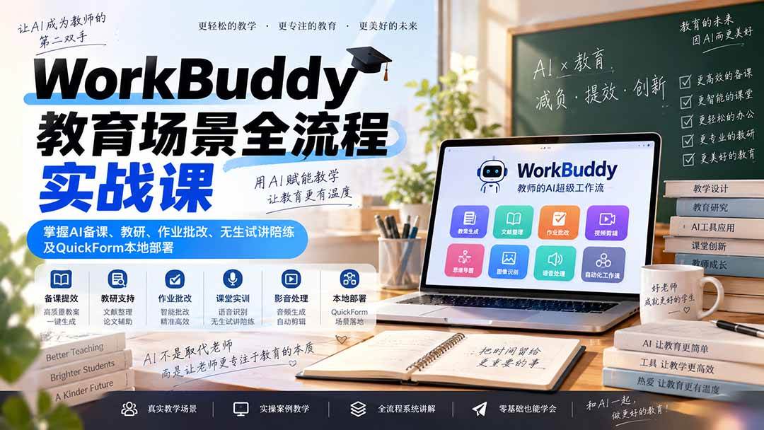 （20518期）WorkBuddy教育场景全流程实战课：掌握AI备课、教研、作业批改、无生试讲陪练及QuickForm本地部署-优优云网创