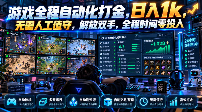 游戏全程自动化打金，日入1k，无需人工值守，解放双手，全程时间零投入【揭秘】-优优云网创