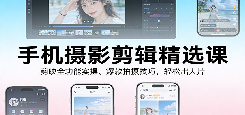 手机摄影剪辑精选课:剪映全功能实操、爆款拍摄技巧,轻松出大片-优优云网创