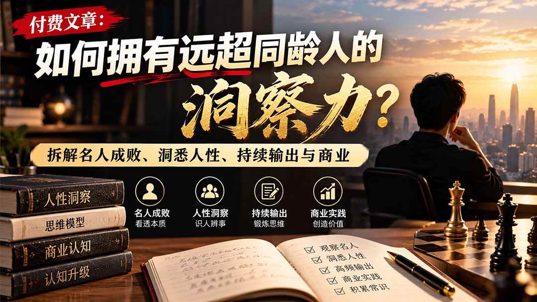 （21025期）付费文章：如何拥有远超同龄人的洞察力？拆解名人成败、洞悉人性、持续输出与商业实践-优优云网创