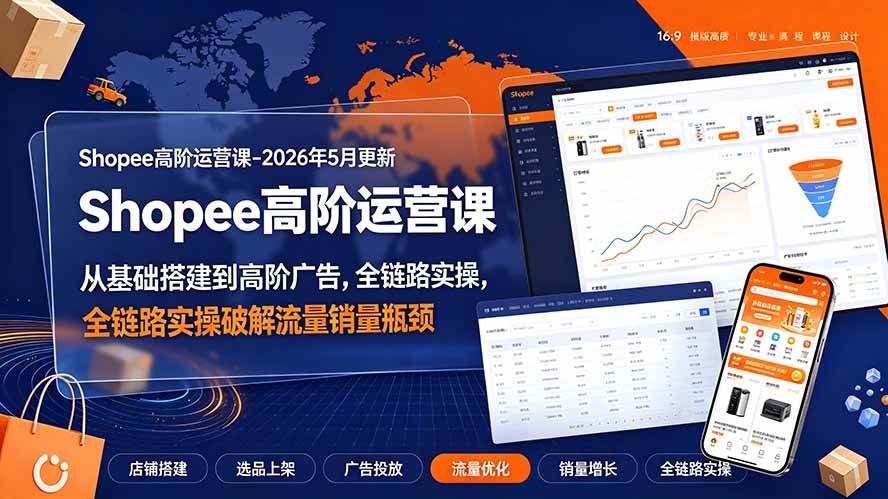 (19443期)Shopee高阶运营课-2026年更新,从基础搭建到高阶广告,全链路实操破解流量销量瓶颈-优优云网创