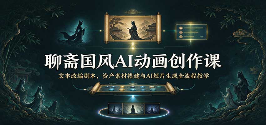聊斋国风AI动画创作课：文本改编剧本，资产素材搭建与AI短片生成全流程教学-优优云网创