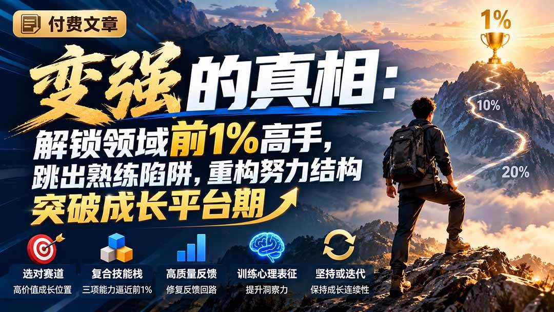 （21042期）付费文章：变强的真相：解锁领域前1%高手，跳出熟练陷阱，重构努力结构突破成长平台期-优优云网创