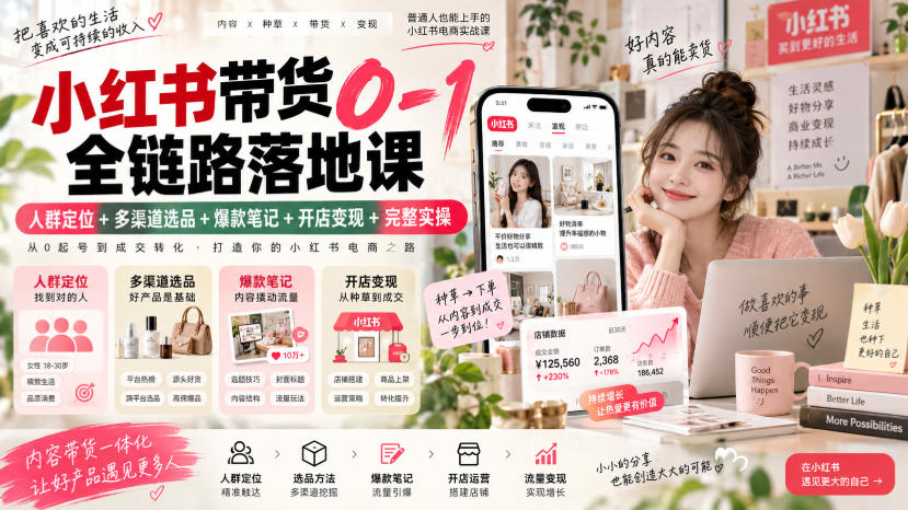 小红书带货0-1全链路落地课｜人群定位+多渠道选品+爆款笔记+开店变现完整实操-优优云网创