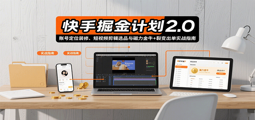 快手掘金计划2.0，账号定位装修、短视频剪辑选品与磁力金牛+裂变出单实战指南-优优云网创