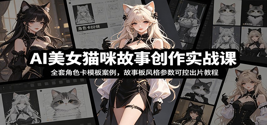AI美女猫咪故事创作实战课:全套角色卡模板案例,故事板风格参数可控出片教程-优优云网创