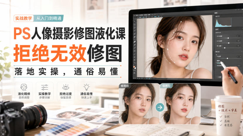 PS人像摄影修图液化课，拒绝无效修图，落地实操，通俗易懂-优优云网创