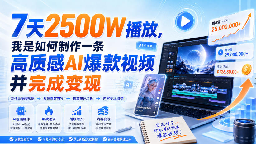 7天2500W播放，我是如何制作一条高质感AI爆款视频并完成变现-优优云网创