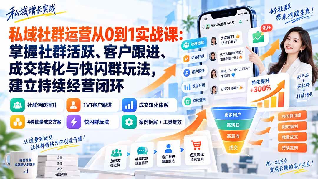 （20428期）私域社群运营从0到1实战课：掌握社群活跃、客户跟进、成交转化与快闪群玩法，建立持续经营闭环-优优云网创