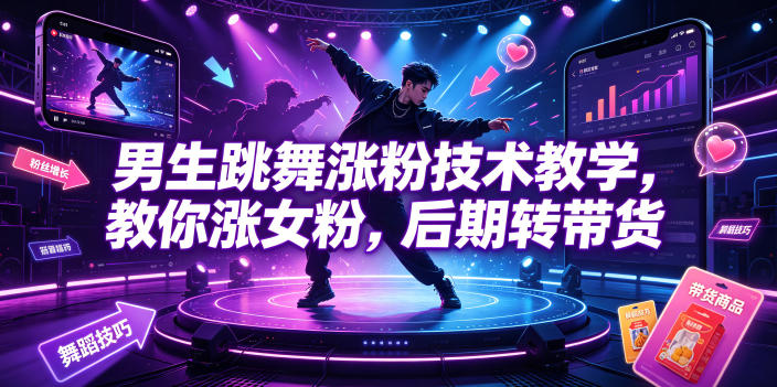 男生跳舞涨粉技术教学，教你涨女粉，后期转带货-优优云网创