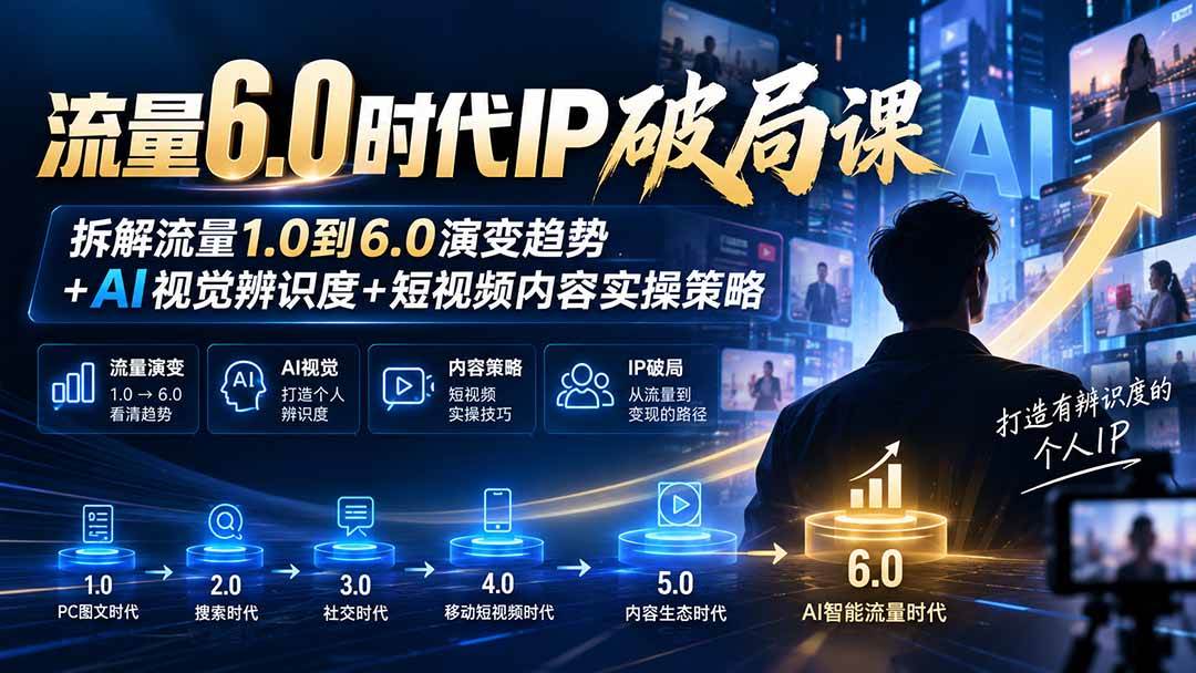 （20845期）流量6.0时代IP破局课：拆解流量1.0到6.0演变趋势+AI视觉辨识度+短视频内容实操策略-优优云网创