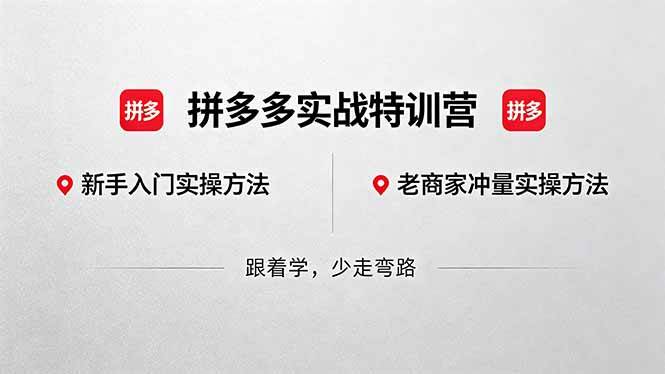 （18468期）拼多多实战特训营(更新5月15)：不管是新手入门或老商家冲量，都有实操方法，跟着学，少走弯路-优优云网创