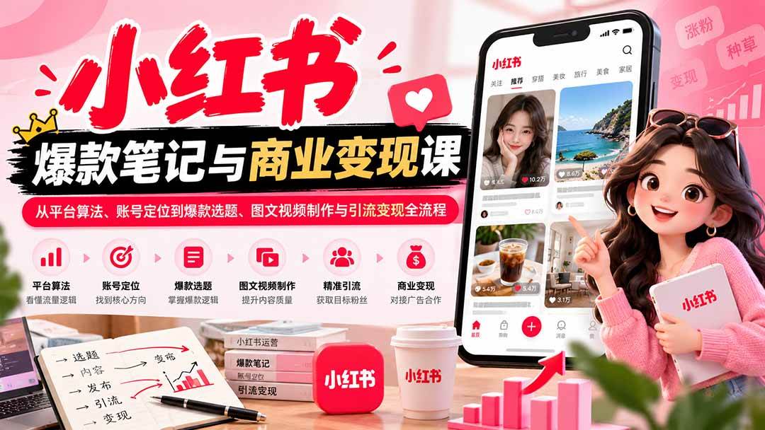 （20709期）2026小红书爆款笔记与商业变现课：从平台算法、账号定位到爆款选题、图文视频制作与引流变现全流程-优优云网创