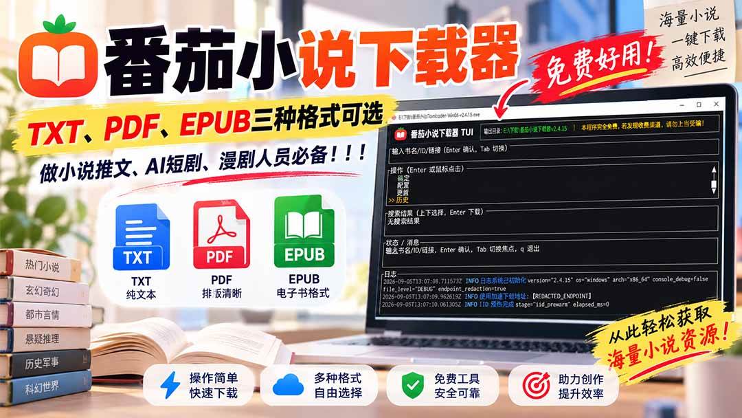 (20529期)番茄小说下载器,TXT、PDF、EPUB三种格式可选,做小说推文、AI短剧、漫剧人员必备!-优优云网创
