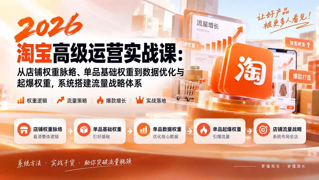 (20409期)2026淘宝高级运营实战课:从店铺权重脉络、单品基础权重到数据优化与起爆权重,系统搭建流量战略体系 (20409期)2026淘宝高级运营实战课:从店铺权重脉络、单品基础权重到数据优化与起爆权重,系统搭建流量战略体系