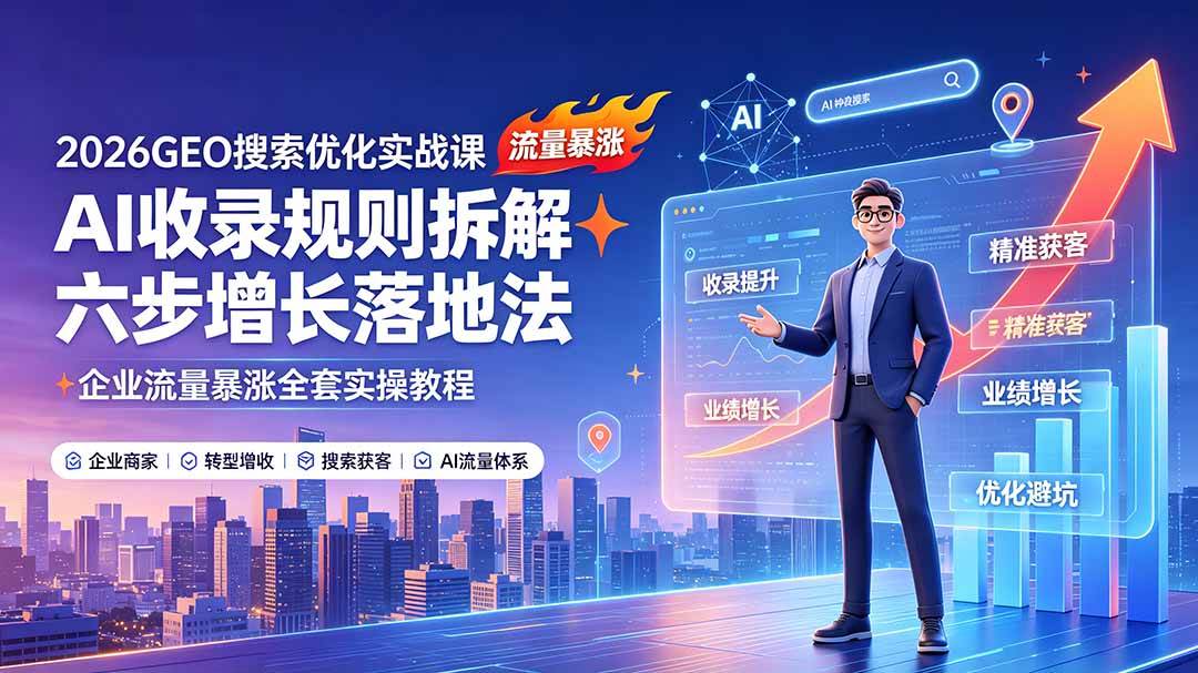 (19333期)2026GEO搜索优化实战课:AI收录规则拆解|六步增长落地法|企业流量暴涨全套实操教程-优优云网创