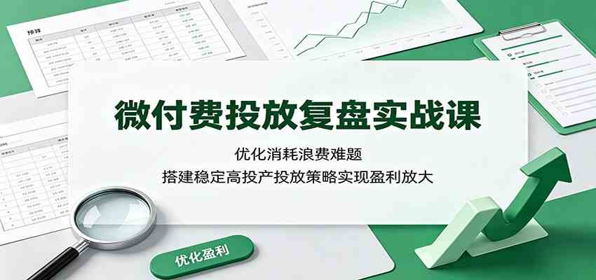 微付费投放复盘实战课：优化消耗浪费难题，搭建稳定高投产投放策略实现盈利放大-优优云网创