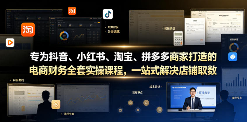 专为抖音、小红书、淘宝、拼多多商家打造的电商财务全套实操课程，一站式解决店铺取数、记账、报税全流程难题-优优云网创